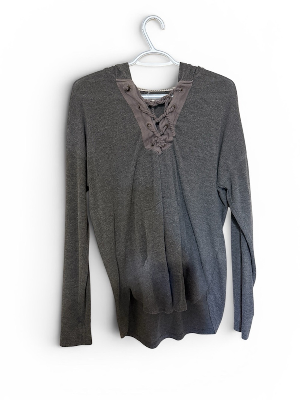 Ardene Charcoal Gray Lace-Up Hoodie Sweatshirt